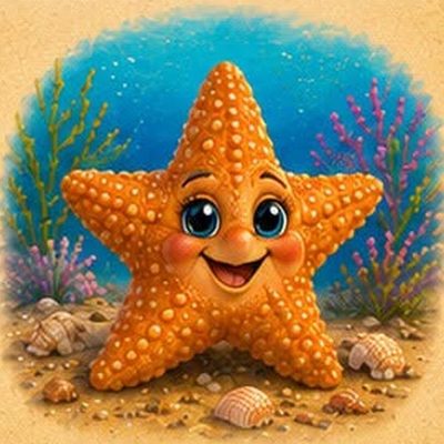 Kit the Starfish, a smiling orange starfish