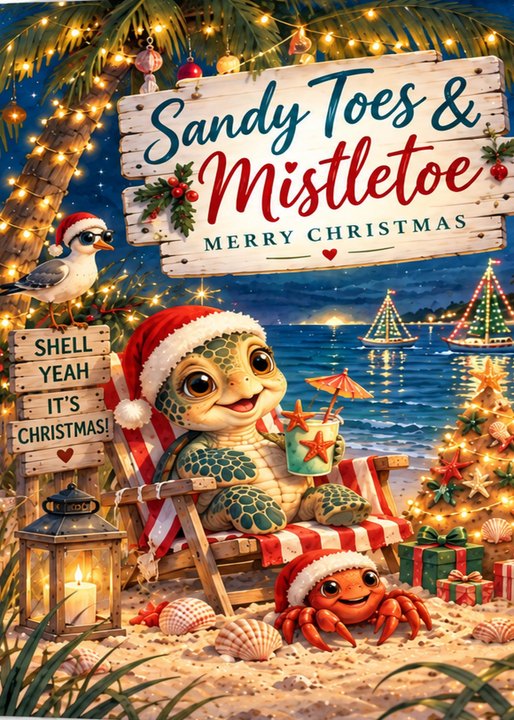 Sandy Toes & Mistletoe printable Christmas card