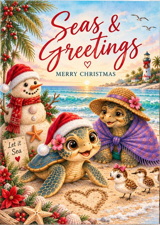 Seas & Greetings printable Christmas card